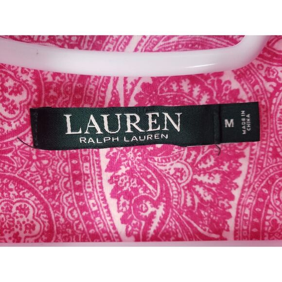 Lauren Ralph Lauren Monogram Roll Tab Shirt‎ Dress Paisley Pink Cotton Women's M - Picture 3 of 10